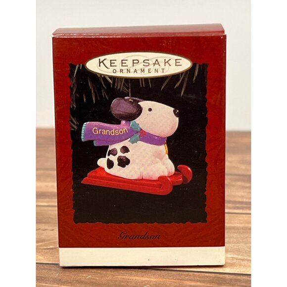 1996 HALLMARK KEEPSAKE ORNAMENT QX5699 GRANDSON PUPPY ON SLED - Picture 2 of 9